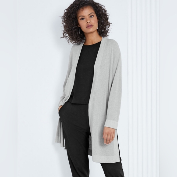 Eileen Fisher Sweaters - Eileen Fisher Organic Cotton And Silk Open Front Midi Cardigan In S/P